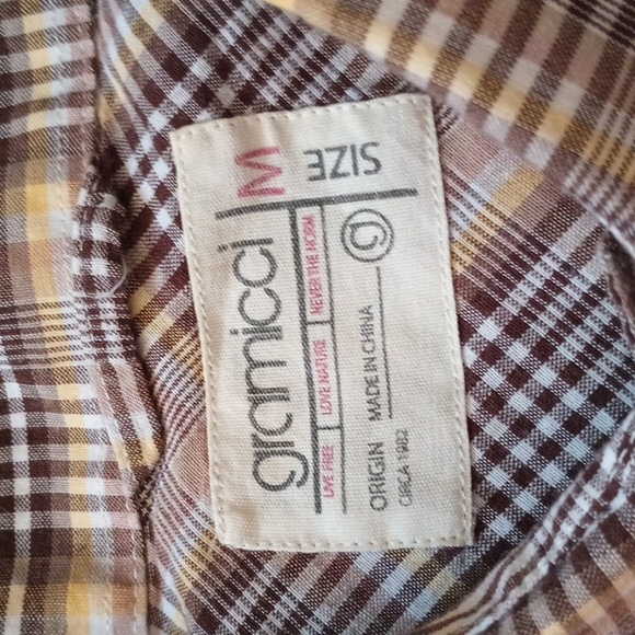 Gramicci Brown Yellow Plaid Cotton Long Sleeve Button Up Shirt M - Picture 3 of 8